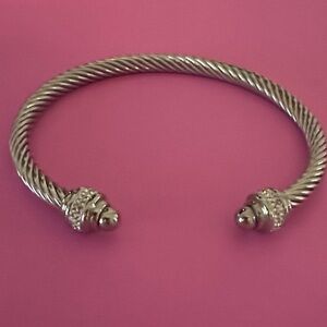 Silver-Tone Twisted Cuff Bracelet - Elegant Open Bangle